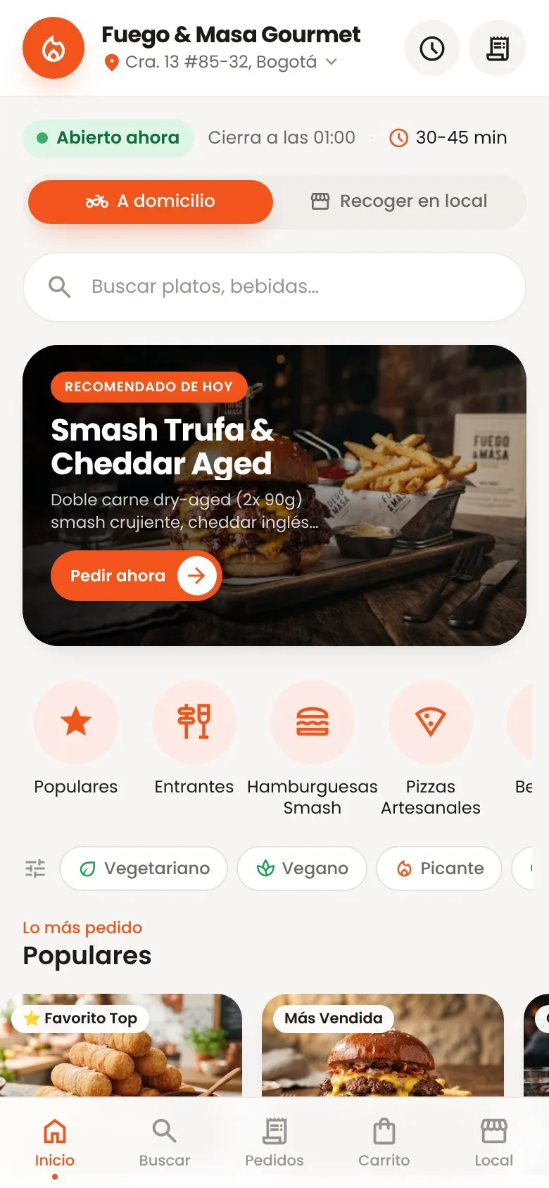 Carta digital de un restaurante en el celular del cliente